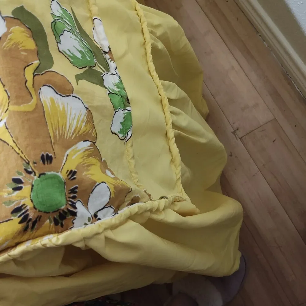 Vintage Bedspread - Double/Full - Floral Yellow Homemade 84